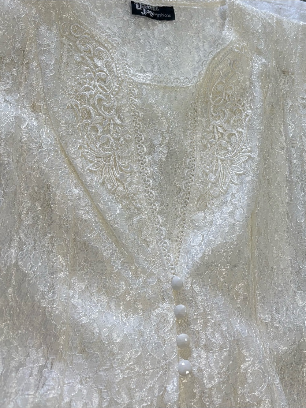 Ivory Lace Button-Front Deesd by Joy Fashions
